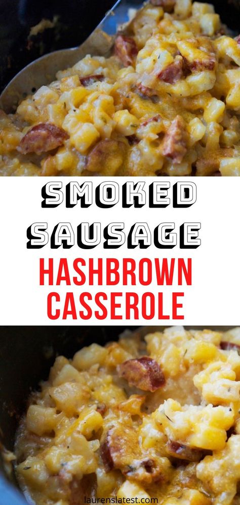 Crockpot Hashbrown Casserole with Smoked Sausage is easy and tasty. Plus the whole family is sure to love it! Comfort food here we come! #casserole #brunch #easyrecipes #hashbrown #breakfast Crockpot Cheesy Sausage And Hashbrown Casserole, Crockpot Hashbrown Casserole With Smoked Sausage, Hashbrown Casserole With Smoked Sausage, Meat Hashbrown Casserole, Sausage And Hashbrown Casserole Dinner, Breakfast Smoked Sausage, Crockpot Hashbrowns And Smoked Sausage, Smoked Sausage Hashbrown Crockpot, Crockpot Sausage Hashbrown Casserole