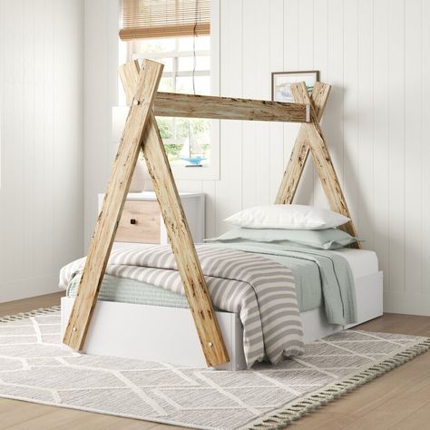 Sand & Stable Baby & Kids Enzo Canopy Bed by Sand & Stable™ Baby & Kids & Reviews | Wayfair.ca Toddler Canopy Bed, Tent Silhouette, Comfy Room, Children Bed, Babies Room, Farmhouse Room, Box Spring Bed, Bed Tent, Solid Wood Platform Bed