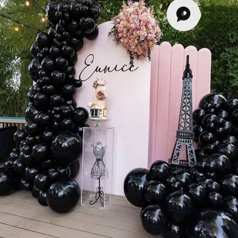 Paris Backdrop Ideas, Fancy Birthday Party Decorations, Paris Balloon Garland, Paris Theme Backdrop, Chanel Bridal Shower Theme, Paris Theme Centerpieces, Paris Party Decorations, Paris Themed Birthday Party, Paris Baby Shower