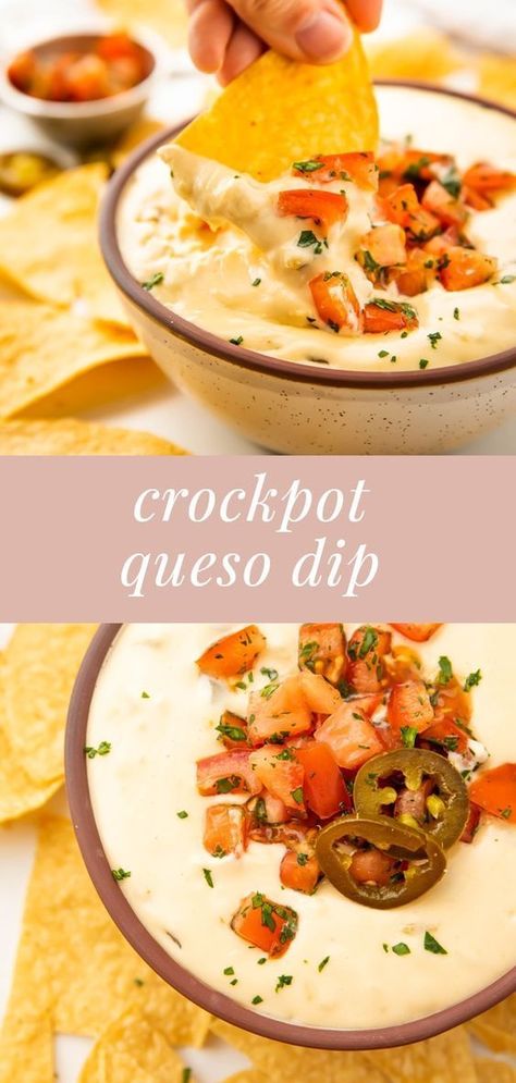 This super easy and super delicious Crockpot Queso Dip is one of the BEST slow cooker dip recipes! If you love queso, you're going to love this homemade recipe. Perfect for serving at a Superbowl party, or for Cinco de Mayo. Slightly spicy, creamy, and perfect for serving with corn chips. This easy slow cooker recipe is going to be a new family favorite! Queso Dip With Cream Cheese, Queso Crockpot, Crockpot Queso Dip, Slow Cooker Queso Dip, Slow Cooker Cheese Dip, Cheese Dip Recipes Crockpot, Crockpot Queso, Queso Dip Crockpot, Spicy Queso Dip