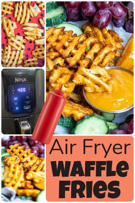 10 Minute crispy Air Fryer Waffle Fries are the perfect side dish in a flash served with your favorite dipping sauces. via @savorandsavvy Air Fryer Waffle Fries, Waffle Fries Recipe, Fries In Air Fryer, Fries In The Air Fryer, Air Fryer Fries, Potato Waffles, Sweet Potato Waffles, Frozen Waffles, Frozen French Fries