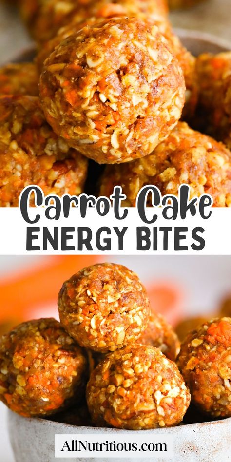 Our Carrot Cake Energy Bites recipe is not only a scrumptious treat, but also a healthy snack idea alternative to traditional snacks. This gluten-free recipe is easy to make and perfect for busy people on-the-go. Get ready to indulge in a deliciously guilt-free snack that's sure to become your new obsession! Enjoy this oatmeal recipe! Pan Dishes, Nutritious Desserts, Camping Snacks, Energy Bites Recipes, Baked Carrots, Vegan Snack, Low Calorie Snacks, Gluten Free Snacks, Healthy Sweets Recipes