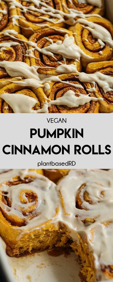 These vegan pumpkin cinnamon rolls use real pumpkin with just the right amount of pumpkin spice to get you in the fall spirit. Nice and soft with an easy salted maple cream cheese glaze! #vegan #veganbaking #cinnamonrolls #fallbaking #pumpkin #pumpkincinnamonrolls Dairy Free Pumpkin Cinnamon Rolls, Vegan Gluten Free Pumpkin Roll, Vegan Pumpkin Cinnamon Rolls, Paleo Pumpkin Roll, Vegan Pumpkin Cinnamon Rolls Easy, Vegan Cinammon Rolls Recipes, Vegan Orange Cinnamon Rolls, Vegan Pumpkin Recipes, Vegan Frosting