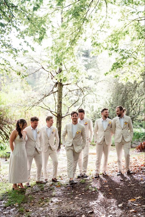 June Wedding Groom Attire, Mixed Gender Grooms Party, Groomsmen Garden Wedding, Groomsmen Attire Floral, Spring Bridal Party Attire, Groom Garden Wedding Outfit, Wildflower Wedding Bridal Party, Groom Spring Wedding Attire, Groom Spring Wedding