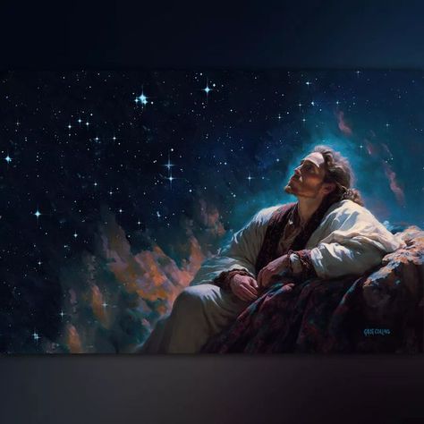 Greg Collins Fine Art on Instagram: "Title Worlds Without Number Artist Greg Collins Medium Digital Art - Digital Painting Description In the painting "Worlds Without Number," Jesus Christ is depicted reposing against a boulder and looking up at the countless stars that fill the wide expanse of heaven. He appears amazed and in awe at the beauty of his own creations, viewing them from the earth. The title of the painting, "Worlds Without Number," is in reference to God creating the heavens and Jesus Christ Art, Roblox Animation, Christ The King, Pictures Of Jesus Christ, Biblical Art, Jesus Pictures, Star Art, Art Pages, Religious Art