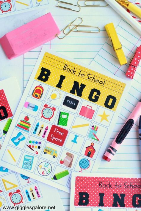 #ad This year make heading back to school exciting with this fun Back to School Bingo game.  Download the free printable for Back to School Parties, family game night or your classroom.  @gigglesgalore #printable #backtochool bit.ly/2MPm65z Back To School Bingo Free Printable, Back To School Party Games, Back To School Bingo, Halloween Bingo Printable, School Party Games, Back To School Printables, School Countdown, Back To School Theme, Yogurt Snacks