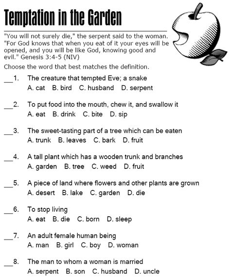 The Fall of Man Multiple Choice Quiz Adam And Eve Worksheet, The Fall Of Adam And Eve Coloring Page, Adam And Eve Elementary Craft, Adam And Eve Bible Lesson For Kids, Bible Family Tree From Adam And Eve, The Fall Of Man, Genesis Bible Study, Fall Of Man, Teen Bible Study