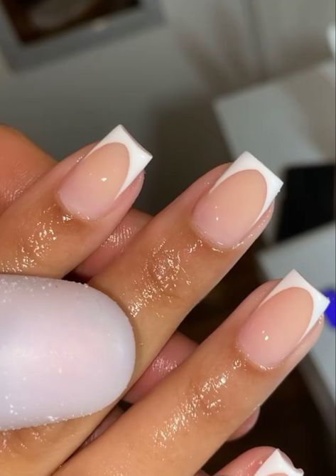 White Tips Nails Acrylic, Short Classy Manicure, Deep French Nails Short, Short French Tip Acrylic Nails And Toes, Sharp Square Acrylic Nails Short, Short Arclyc Nail Square, Short Acrylic Frenchies, French Tip Mani And Pedi, Deep French Short Nails