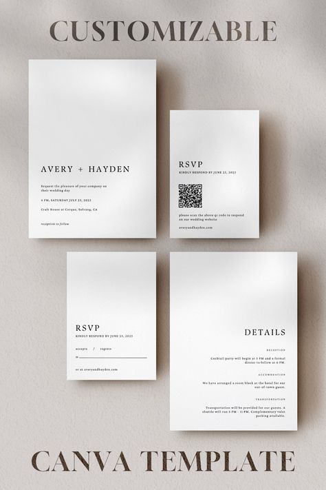 Wedding Invitations Canva Diy, Canva Invitation Ideas, Canva Wedding Invitations, Qr Code Invitation, Blank Wedding Invitation Templates, Rsvp Qr Code, Wedding Invitation Canva, Blank Wedding Invitations, Wedding Day Invitations