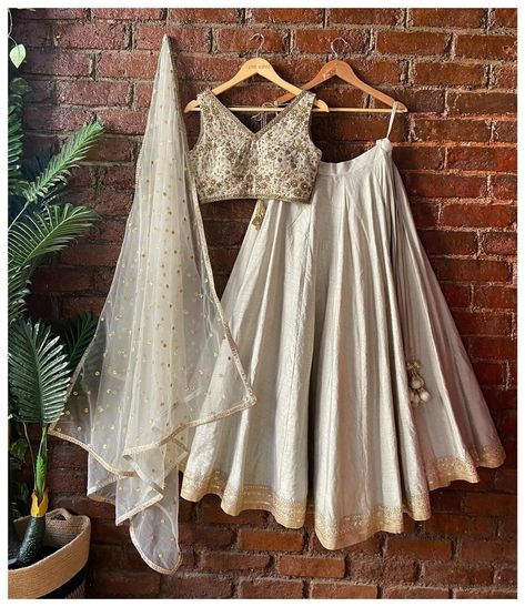 Buy Grey Raw Silk Lehenga Set With Floral Sequin, Zardozi, and Embroidered Blouse and Sequined Tulle Dupatta, Made to Measure Customized Dress Online in India - Etsy Festive Lehenga, Bridal Crop Top, Kurta Lehenga, Raw Silk Lehenga, Waistcoat Woman, Beads Embroidery, Vacuum Storage, Embroidered Lehenga, Indian Wedding Wear