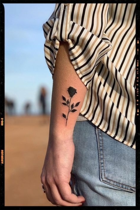 Black Rose Wrist Tattoo, Solid Rose Tattoo, Simple Black Rose Tattoo, Solid Black Rose Tattoo, Small Black Flower Tattoo, Small Black Rose Tattoo, Black Rose Tattoo Meaning, Rose Tattoo Black, Rose Tattoo Cover Up