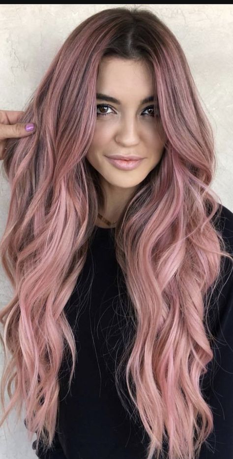 Curly Dyed Hair, Pinkish Brown Hair, Brown To Pink Balayage, Pink Hair Long, Brown And Pink Hair, Balage Hair, Pink Balayage, Pink Ombre Hair, Light Pink Hair