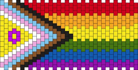 Pride Flag Kandi Pattern, Multi Stitch Kandi Cuff Pattern, Kandi Patterns Templates Cuff, Kandi Patterns Cuff, Pride Kandi, Rave Kandi Ideas, Beaded Hats, Stitch Beads, Progress Pride Flag