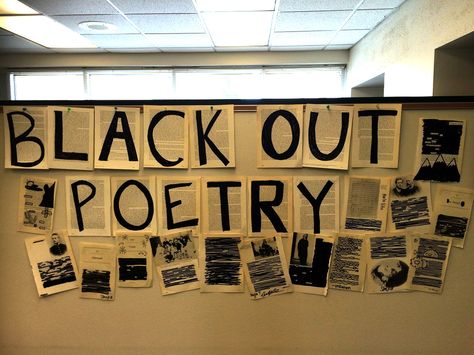 Blackout Poetry Poetry Night Decorations, Poetry Night, Poetry Club, Blackout Poetry, Book Cafe, Library Displays, Library Decor, Library Ideas, Black Out