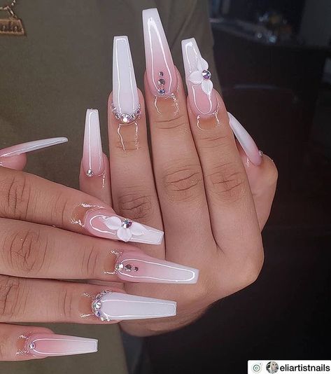 Long Nail Designs, Ombre Acrylic Nails, Cute Acrylic Nail Designs, Simple Acrylic Nails, Long Acrylic Nails Coffin, Acrylic Coffin, White Ombre, Coffin Nails Long, Inspiration Instagram