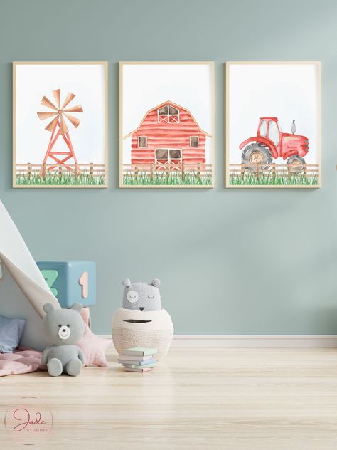 Lee Benjamin, Farm Boy Room, Farm Theme Nursery, Tractor Room, Barnyard Nursery, Tractor Print, Gender Neutral Gifts, Neutral Gifts, Shared Boys Rooms