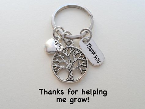 Tree Keychain Appreciation Gift, Thank You Charm with Apple Charm Keychain - Thanks for Helping Me Grow Pta Gifts, Thanks For Helping Me Grow, Thank You Baskets, School Volunteer, Tree Keychain, Coffee Gift Basket, Volunteer Gifts, Chocolate Gifts Basket, Diy Teacher Gifts