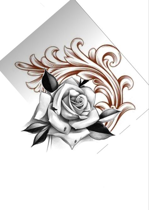 Rose sleeve idea with filigree Filligree Tattoos Rose, Rose And Filigree Tattoo Design, Wind Tattoo, Rose Reference, Evil Skull Tattoo, Tattoo 2023, Redwork Patterns, Rose Drawing Tattoo, Father Tattoos