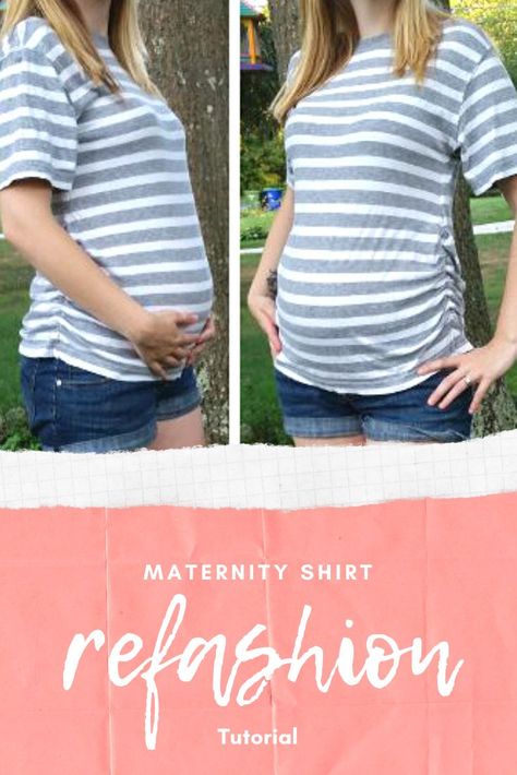 Turn a men's t-shirt into a maternity shirt easily with this tutorial! Maternity Shirt Pattern, Maternity Shirt Ideas, Maternity Shirts Diy, Diy Maternity Shirt, Diy Maternity Clothes, Maternity Sewing, Crunchy Mom, Maternity Dress Outfits, Hot Topic Clothes