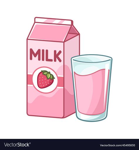 Strawberry Milk Illustration, Strawberry Milk Drawing, Juice Illustration, Milk Drawing, Box Clipart, Pink Widget, Children's Drawing, Yogurt Flavors, Dairy Drinks