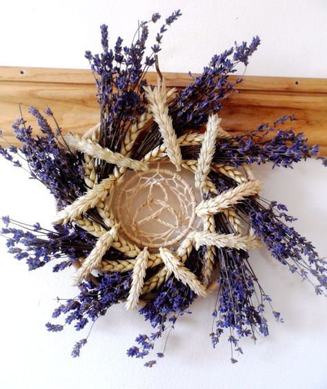 Handmade Wheat and Lavender Goddess Of The Harvest  Sun Wheel Lughnasadh Traditions, Sun Wheel, Wheel Wreath, Corn Dolly, Pagan Crafts, God Goddess, Deco Nature, Witchy Crafts, Sun God