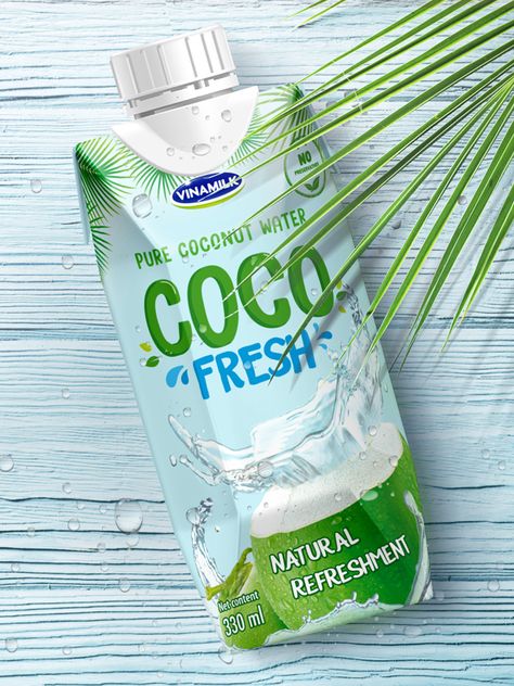 Coco Fresh Coconut Water Packaging Design by The Circle - Branding Partners Coconut Milk Packaging Design, Coconut Water Packaging Design, Coconut Water Packaging, Coconut Packaging Design, Coconut Packaging, Water Packaging Design, Juice Advertising, Shampoo Advertising, Circle Branding