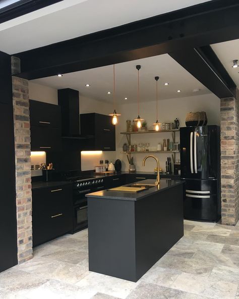 We have finally finished the kitchen. Swipe for a before Modern Oak Kitchen, Oval Dining Room Table, Wood Worktop, Kitchen Larder, Design Club, Contemporary Cabinets, Kitchen Black, Dark Kitchen, Wood Tables