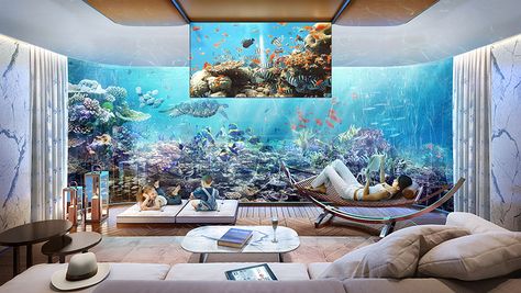 Sea Interior Design, Underwater Hotel Room, Underwater Bedroom, Underwater Room, Underwater Hotel, Dubai Garden, Piscina Interior, Graphisches Design, Heart Of Europe