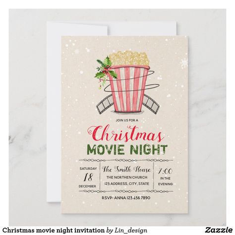 Christmas Movie Party, Movie Night Invitations, Christmas Movie Night, Christmas Party Themes, Movie Night Party, Movie Party, Christmas Invitations, Christmas Movie, Christmas Night