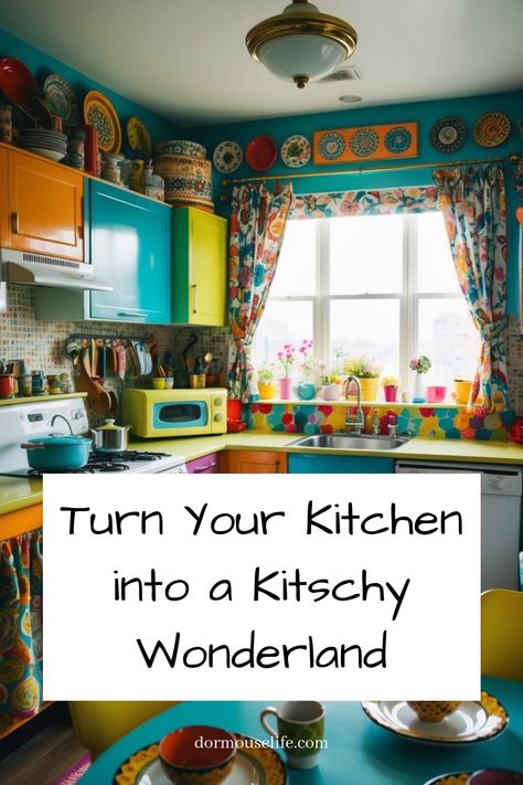 Transform your kitchen into a funky paradise with these quirky kitschy kitchen decor ideas! Get ready to add color, humor, and personality to your space. Click through for some unique and whimsical inspiration that will make all your friends jealous of your cool style. From retro appliances to vintage signs, we've got everything you need to create a kitchen that's as fun and fabulous as you are. Moody Maximalist Kitchen, Hippie Kitchen Decor, Funky Kitchen Ideas, British Kitchen Design, Colorful Eclectic Kitchen, Modern Eclectic Kitchen, Kitschy Aesthetic, Maximalist Decor Eclectic, Indian Kitchen Decor