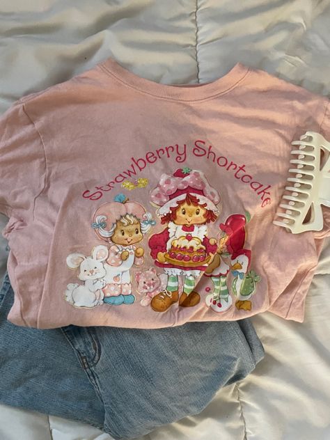 Strawberry Shortcake Shirt Outfit, Strawberry Shortcake T Shirt, Strawberry Shirt Outfit, Strawberry Shortcake Aesthetic Outfit, Strawberry Shortcake Clothes, Strawberry Shortcake Inspired Outfit, Strawberry Jeans, Strawberry Shortcake Clothing, Starberry Shortcake