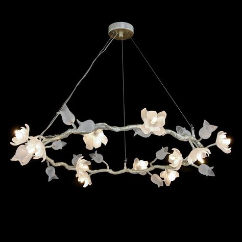 AJC-9321 | HD-10"H X 46"D CHURIPPU MAGNOLIA & TULIP Halo Chandelier, Leaf Chandelier, Sink Lights, Reverse Painted Glass, Bronze Chandelier, Luxury Chandelier, Round Chandelier, John Richard, Reverse Painted