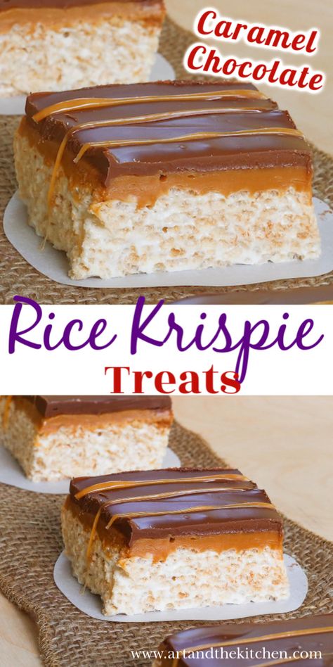 Chocolate Caramel Rice Krispie Squares that takes an old time favorite treat to a whole new level. Rice Krispie squares with peanut butter, a gooey caramel layer, topped with chocolate! Rice Krispie Treats With Caramel And Chocolate, Caramel Chocolate Rice Krispie Treats, Rice Krispie Treats Caramel, Rice Krispie Squares Christmas, Rice Krispie Treat Cake, Rice Krispie Treats Chocolate, Rice Krispie Treats With Chocolate, Caramel Rice Krispie Treats, Peanut Butter Rice Krispie Treats