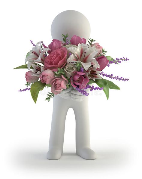 Bouquet Of Flowers Illustration, Man Bouquet, Giving Flowers, Wedding Icon, White Figures, Small People, 3d Figures, Emoji Images, Flowers Illustration