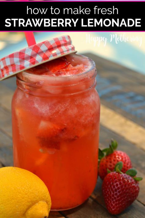 Learn how to make the best homemade strawberry lemonade in this easy recipe. There's nothing like an ice cold cup of from scratch lemonade on a hot summer day! Fresh strawberries add the perfect touch of sweetness to the tartness of lemons! Fun lemonade stand idea. #lemonade #strawberrylemonade #summerrecipes #easyrecipes #drinks #drinkrecipes #lemonaderecipes #howto #diy #fromscratch #lemonrecipes #strawberryrecipes #homemadelemonade #summer #summerideas #bbq #makeityourself #popularrecipes Lemonade Ideas, Fun Lemonade, Frozen Smoothies, Easy Lemonade, Fresh Strawberry Lemonade, Drinks Nonalcoholic, Kids Lemonade, Homemade Strawberry Lemonade, Diy Lemonade