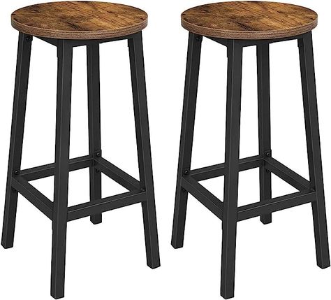 Bar Chairs Kitchen, Round Bar Stools, Tall Stools, Tall Bar Stools, Kursi Bar, Industrial Bar Stools, Black Steel Frame, Industrial Bar, Tall Table