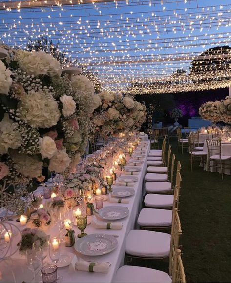 Dreamy starry night wedding reception |wedding reception, wedding reception decorations,outdoor wedding decor ideas,outdoor wedding,outdoor wedding decorations,outdoor wedding reception,wedding table,wedding table decorations,tabel decorations,floral inspiration,floral installation,event floral design,wedding flowers, flowers for wedding,floral wedding,flower arrangements,wedding planning,wedding inspo,wedding details,summer wedding,spring wedding ,spring wedding decroations Mismatch Centerpieces Wedding, Intimate Tent Wedding, Nikkah Venue Ideas, Romantic Wedding Vibes, Pretty Wedding Venues, Nature Wedding Venues, Modern Wedding Venue Ideas, Backyard Nikkah, Nikkah Event