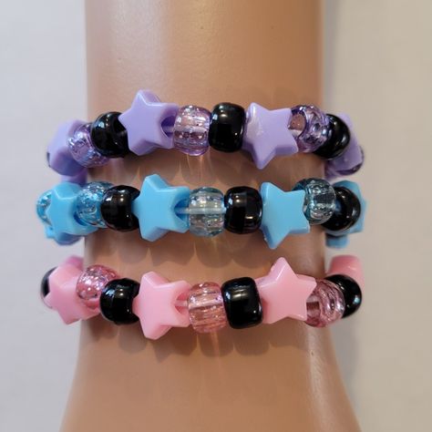 Kandi Single Ideas, Pastel Kandi, Kandi Singles, Glitter Bracelet, Kawaii Bracelet, Goth Accessories, Pastel Beads, Cute Bracelet, Fashion Inspiration Board