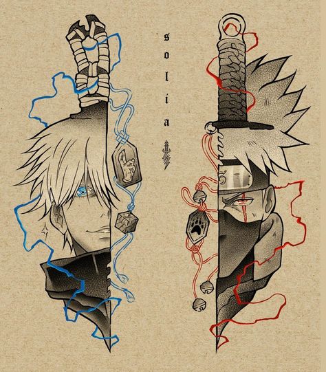 𝖘 𝖔 𝖑 𝖎 𝖆 ⚡️ on Instagram: “• SATORU GOJO // HATAKE KAKASHI DAGGERS 💠♦️ { booked }” Kakashi Tattoo, Ancient Tattoo, Manga Tattoo, Naruto Tattoo, Hatake Kakashi, Dragon Ball Super Wallpapers, Anime Tattoo, Tattoo Art Drawings, Gojo Satoru