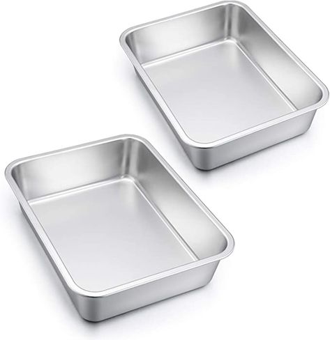 Amazon.com: Lasagna Pan Set of 2, E-far Rectangular Deep Cake Baking Pans, 12.75 x10 x3.2 Inches Roaster Baking Dish Stainless Steel, Non-Toxic & Heavy Duty, Dishwasher Safe: Kitchen & Dining Dish Design, Baked Lasagna, Lasagna Pan, Cake Baking Pans, Popsugar Food, Aluminum Pans, Pan Set, Baking Dish, Roasting Pan