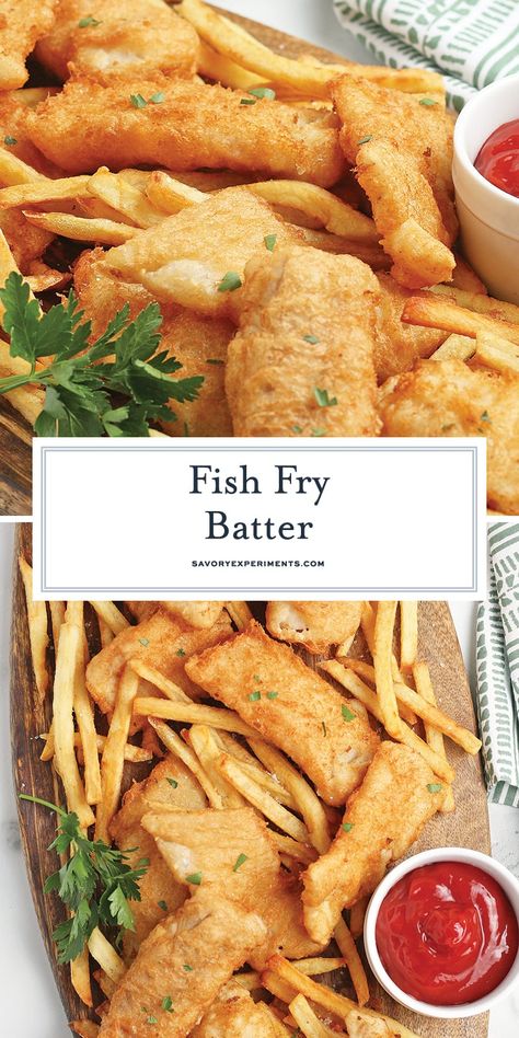 The ultimate fish fry recipe to make beer battered fish for some delicious fish and chips! Quick and easy to make! #fishfryrecipe #fishfrybatter #beerbatteredfish www.savoryexperiments.com Fish Fry Batter, Fish And Chips Batter, Fried Fish Batter, Beer Battered Fish Recipes, Fried Catfish Recipes, Fish Batter, British Fish And Chips, Fish Fry Recipe, Fish Batter Recipe