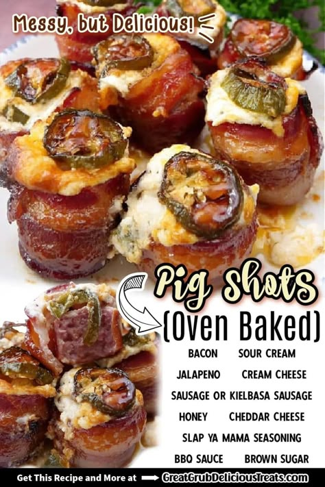 Smoked Pig Shots With Maple Bourbon Glaze, Smoked Pig Shots Recipe, Pig Shots In The Oven, Pig Shots Recipe, Game Appetizers, Pig Shots, Pig Shot, Sausage Cream Cheese, Group Recipes