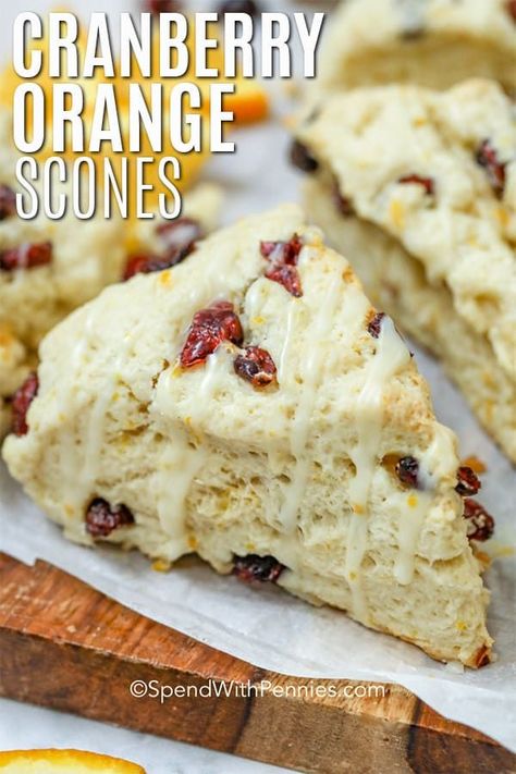 Hp Sauce, Cranberry Orange Scones, Cranberry Scones, Homemade Buttermilk Biscuits, Scones Recipe Easy, Orange Scones, Orange Cranberry, Spend With Pennies, Orange Glaze