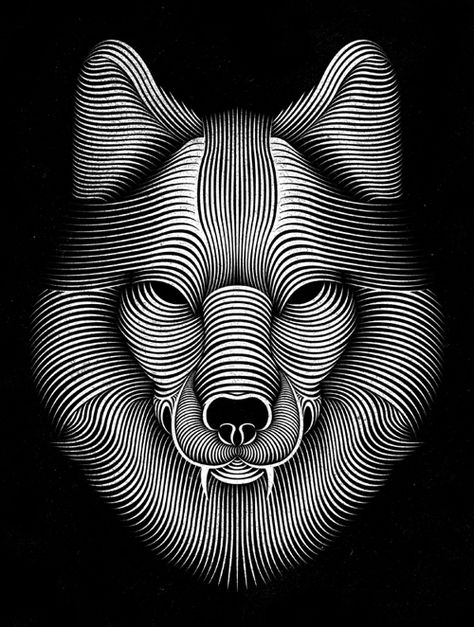 Digital Illustrations by Patrick Seymour  I enjoy the repetitive lines in this illustration and how well they all work together to bring the image together Patrick Seymour, Illustration Art Nouveau, Wolf Illustration, Drawing Faces, Illusion Art, Art Et Illustration, Wolf Art, Art And Illustration, Illustration Artwork