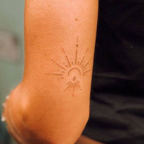 Geometric Triangle Tattoo, Celestial Tattoo, Aries Tattoo, Geometric Tattoos, Sun Tattoos, Red Ink Tattoos, Knee Tattoo, Sun Tattoo, Dark Tattoo