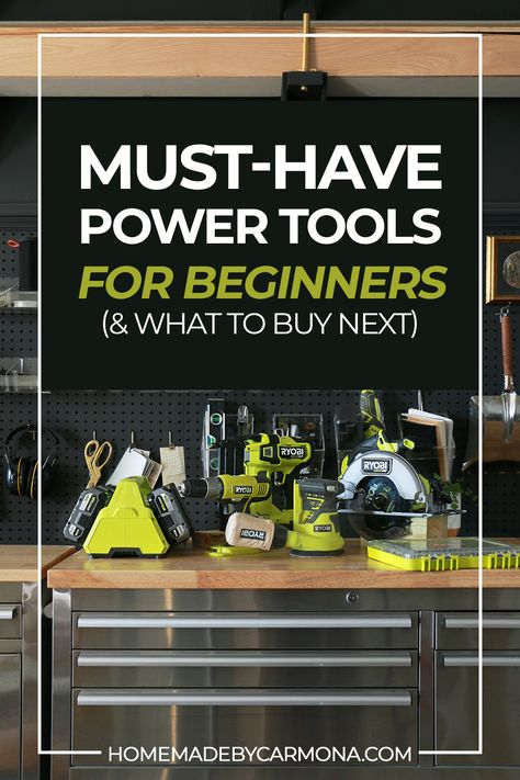 Explore the top starter tools for beginners, and learn which power tools to buy next as your DIY skill level grows! | Home Made by Carmona @homedepot #HomeDepotPartner #THDProSpective #ad #powertools New Milwaukee Tools, Power Sander, Power Tool Set, Stainless Steel Paint, Organizing Solutions, Power Tool Storage, Texture Tools, Essential Woodworking Tools, Build Yourself