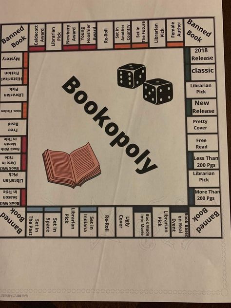 Tiny Bookshop Game, Book Board Game, Book Tbr Games, Tbr Game Board, Reading Bingo Adults, Bookish Bingo, Book Bingo Bullet Journal, Reading Journal Prompts, Friends Of The Library