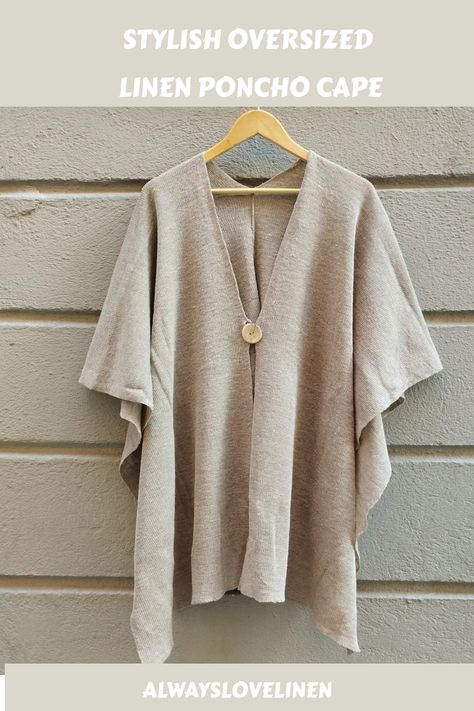 Stylish Oversized Linen Poncho Cape Linen Poncho, Poncho Wrap, Linen Yarn, Beach Wrap, Poncho Cape, Knitted Poncho, Pure Linen, Natural Linen, Ponchos