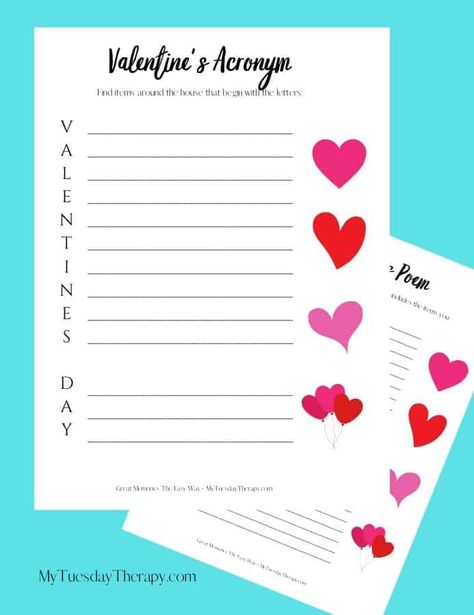 Valentine's Day Printables. Valentine's Acronym and Poem. Valentine's Day activities for kids. Valentine's Printables, Valentine's Activities, Me Preschool Theme, Valentine Party Game, Kids Valentines Day, Kids Day, Fun Straws, Boards Ideas, Valentine Garland