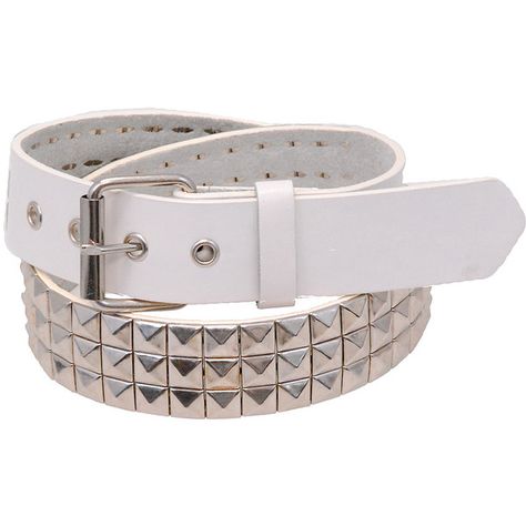 White Leather Belt with Pyramid Studs All Over SPECIAL #BTCBY1361W ($7.99) ❤ liked on Polyvore featuring accessories, belts, grommet belt, pyramid studded belt and distressed belt White Studded Belt, Sleepy Joe, Grommet Belt, White Studs, Digital Closet, Yokai Watch, Studded Belt, White Belt, Birthday List